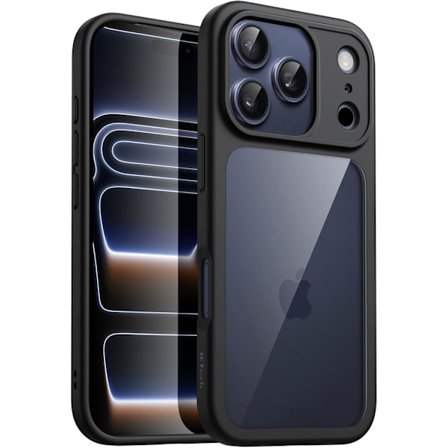 Etui til iPhone 17 Pro 6,3-tommer, Støtsikkert telefondeksel, Solid Matt TPU-ramme, Ripebestandig Klar Bakside (Svart)