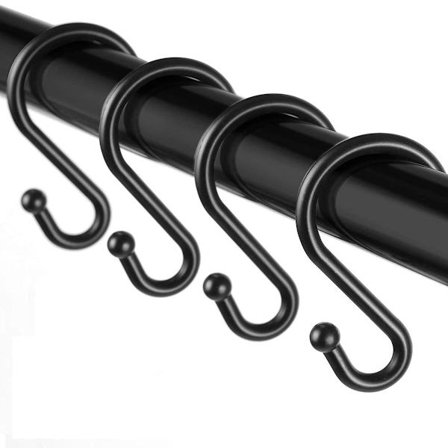 Metall Duschdraperi Krokar Set om 12 Ringar Rostfria S-formade Krokar (Svart)