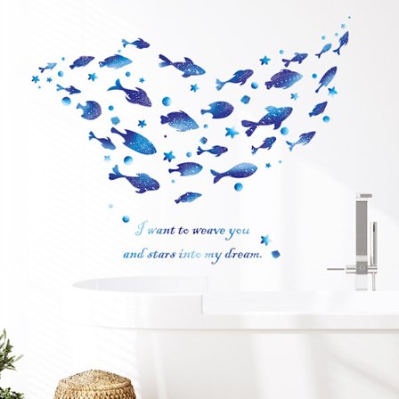 Seinän sisustustarra lastenhuoneeseen, pieni tähtikala, sarjakuvan seinän sisustustarra, DIY-seinätaidejuliste, kuori ja liimaa taidetarra lapsille ja