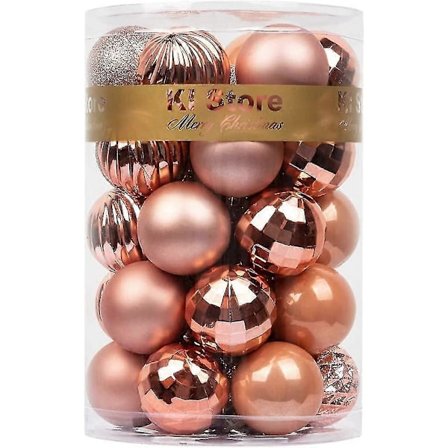 Roséguld Julgranskulor 34 st Små Okrossbara Julgranskulor Julgransprydnader Krokar Ingår 40 mm