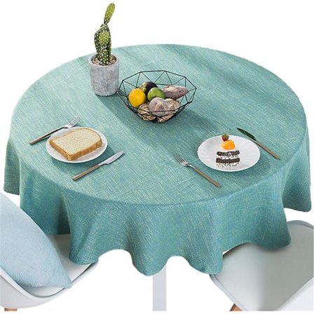 Bomuldslinned ensfarvet dug, rund, enkel stil, til køkken og spisestue (grøn, rund - 70 tommer)