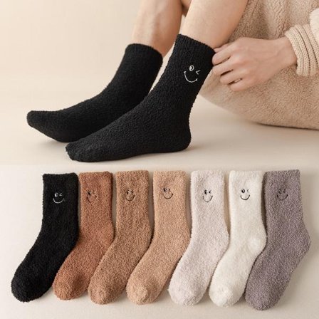 IC Korallfleece Tjocka Termiska Strumpor, Leende Ansikte Termiska Strumpor