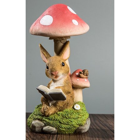 Svamp og Kanin Havefigur Solcelle Drevet Dekoration, Have Deco Resin Figur med Dekorativ Svamp