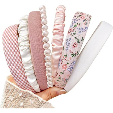 Motehårbøyler for kvinner Jenter Hårbøylesett, 7 stk Perlehårbøyle Blomsterhårbøyler Polstrede Hårbøyler for kvinner (Rosa)