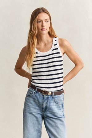 GANT Damen Gestreiftes Zopfstrick Tanktop (XXL) Weiß