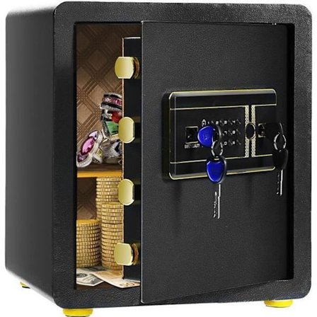 COSTWAY Sikringsboks 2 Nøgler + 2 Nøgle til Nødbrug + Digital Kode med Alarm - Skjult Kode - 36 x 31 x 41 cm - i Stål - Aftagelig Hylde