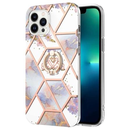 Marble Patterned Suojakuori With Ring Holder For iPhone 14 Pro - Kruunu Multicolor