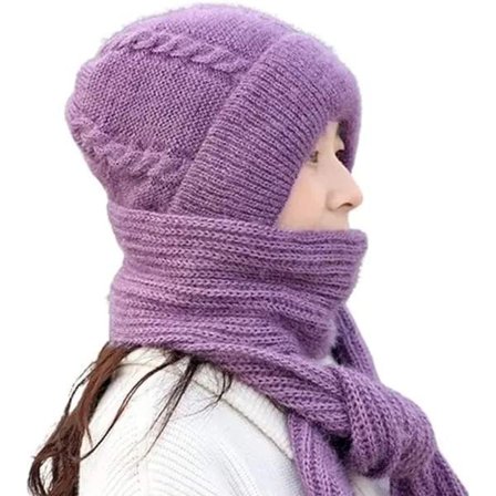 Integrert skjerf og lue, vinterstrikket for kvinner