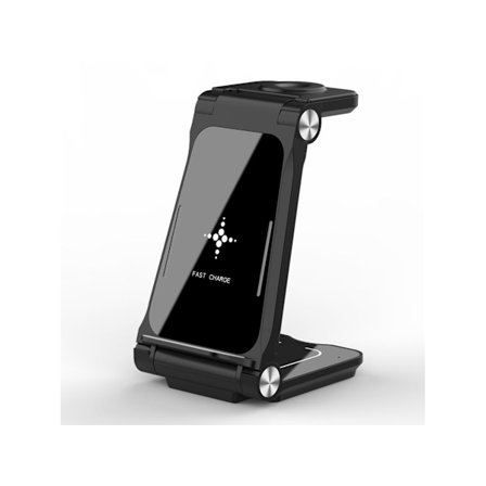 3 i 1 Trådlös Laddare Vikbar Skrivbordsladdare 15W Snabbladdning för iPhone Trådlös Laddningsmodell Icke-Magnetisk Laddare