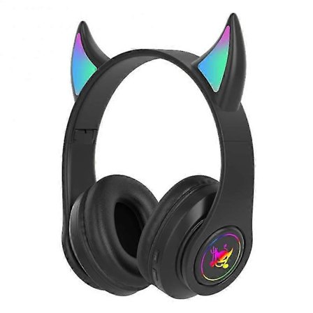 Djävulshorn Trådlösa Hörlurar Gamer Tjej Kille Rgb Söta Katöron Headset Med Mikrofon Stereo
