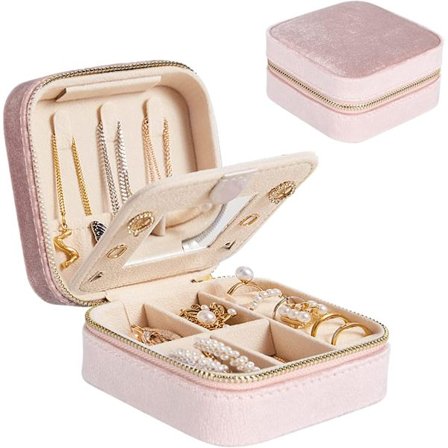 Pink-Fluffy Velvet Smykke Rejse Smykkeæske - Lille Smykkeæske