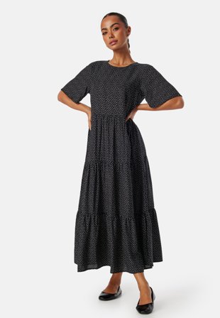 Happy Holly Butterfly Sleeve Viscose Midi Dress Black/Dotted 32/34