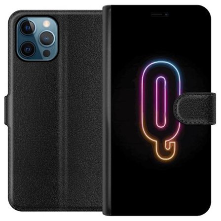 Kompatibelt Lommeboketui til Apple Apple iPhone 12 Pro Minimalistisk neonbokstav Q i skinnende farger mot mørk bakgrunn