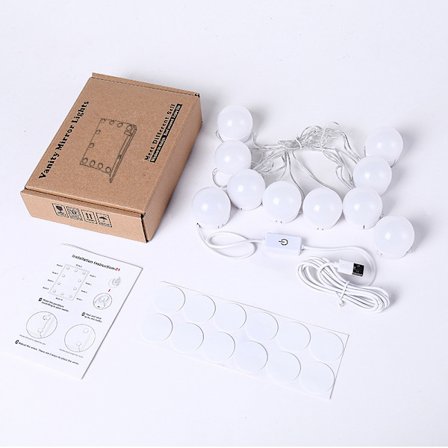 Heta 3 Färglampor & 14 Dimbar LED-lampor, USB-laddningsport för 70 X 55 Cm Hollywood Sminkspegel (Spegel ingår ej)_tfrf