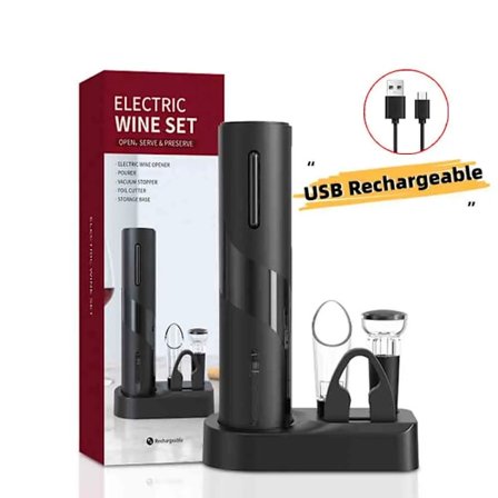 Oppladbar elektrisk vinflaskeåpner korketrekkersett med ett-klikks knapp Automatisk rødvinheller for hjemmet Verktøy Bar Vinelsker
