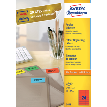 Permanent Etikett Rød 70x37 mm