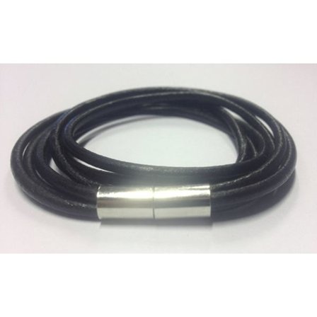 Armband viras 6 varv med metalls pänne PU läder - Svart