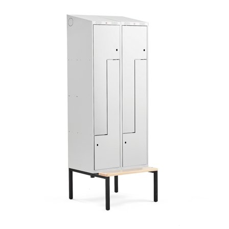 Z-Spind CLASSIC mit Sitzbank, 2 Module/4 Türen, 2290 x 800 x 550 mm, grau