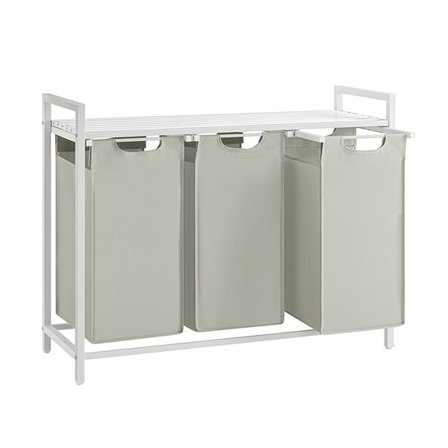 Tvättkorg med 3 fack och hylla - Vit / Ljusgrå