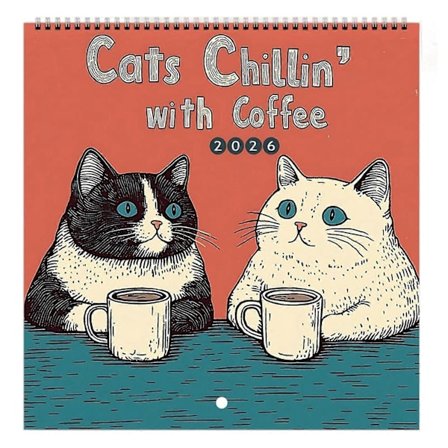 Katte der chiller med kaffe 2026 Vægkalender - Søde kattebilleder til kontorindretning, kattegave til katteelskere