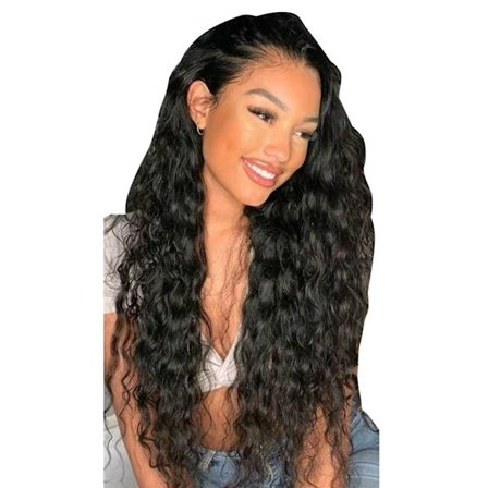 Sort Lang Krøllet Paryk Blød Livagtig Genanvendelig Letvægts Skøn Kvinde Paryk til Arbejde Fest Daglig Lille Bølge