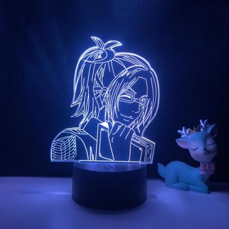 Qinwei 3D Anime Figur Figur Natlampe Illusionslampe Fjernbetjening fra Attack Anime Led Lys Rum --- B2(Sort Sæde)