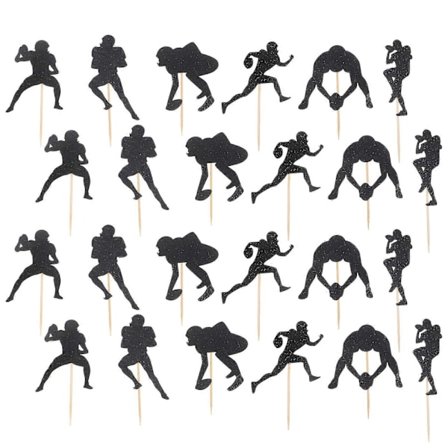 24 stk. Tema Fest Kagepynt Rugby Stil Papir Pind Kage Frugtplukker Amerikansk Fodbold Cupcake Dessertpynt til Hjem Kantine (Sort)