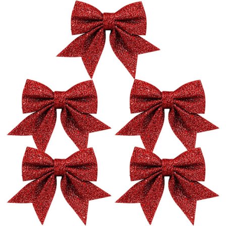 Pakke med 5 Røde Bånd Juleglitter Juletræsbånd Juletræspynt til Familiefester Festpynt