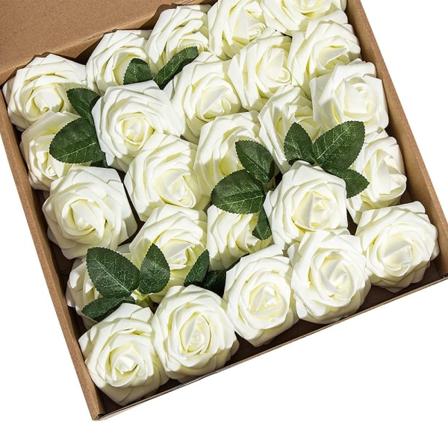 Kunstige blomster 25 stk falske roser med stilker og 2 blader for