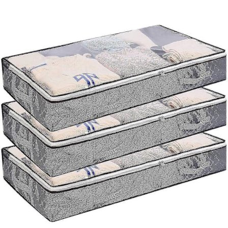 3-pack Förvaringsväskor för Under Sängen 75L Vikbara Klädväskor Stora Behållare med Klart Fönster Förstärkta Handtag Dragkedja Organizer Non-Woven-
