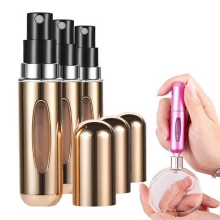 3-pak Mini Genopfyldelig Parfume Flaske - Genopfyldelig Rejsebeholder 5ml Guld guld