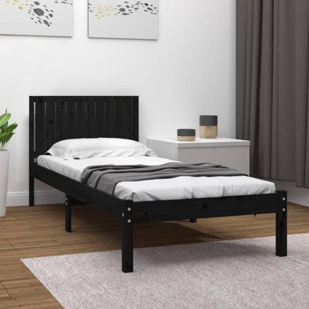 Vidaxl Sängram Svart Massiv Furu 100x200 Cm Svart