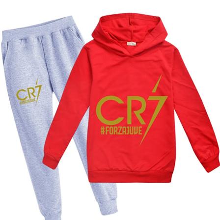 Barnefotball Idol CR7 Klær Hoodie + Bukser Sett grå-rød grey-red 16T