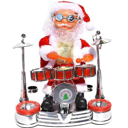 Dansende og syngende julemand, der spiller tromme, juledukke, musikalsk, bevægelig figur, batteridrevet dekoration