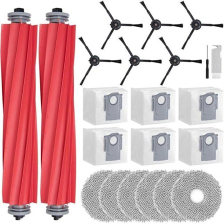 Erstatningssæt til Roborock Qrevo S, tilbehørssæt kompatibelt med robotstøvsuger, 2 hovedbørster, 6 sidebørster, 6 klude, 6 poser