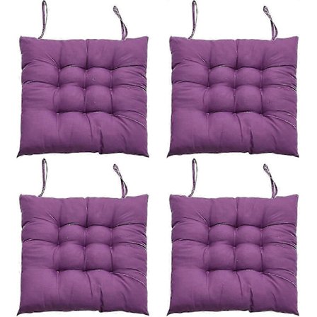 4-delt sædehyndesæt til spisebordsstole, 40 x 40 cm komfortabel sædehynde til spisebordsstole, køkkenstolshynde med bindebånd (Lilla)