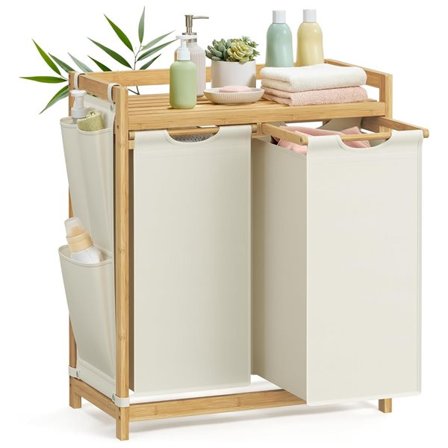 Klesvaskkurv med 2 uttrekkbare seksjoner og hylle, 100 L