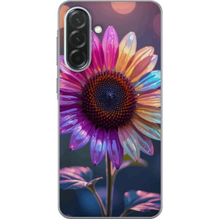Kompatibelt Mobildeksel til Samsung Galaxy A36 Irideserende blomst med glitrende kronblad i rosa lilla og gull mot myk bokeh bakgrunn