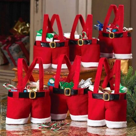 Juledekoration, gaveposer, 8 stk., slikposer, julemandens buksestil, søde godteposer, vinflaskeposer