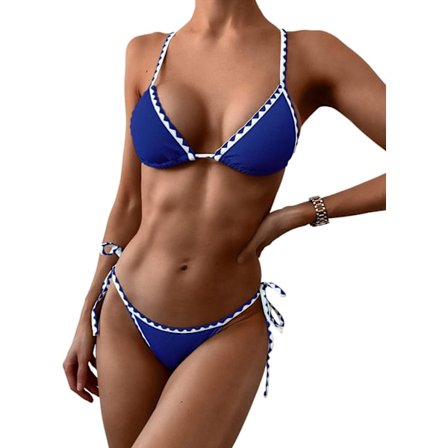 WJSM Kvinners Trekant Bikini Blomsterstreng Bikini Sett Todelt Badedrakt