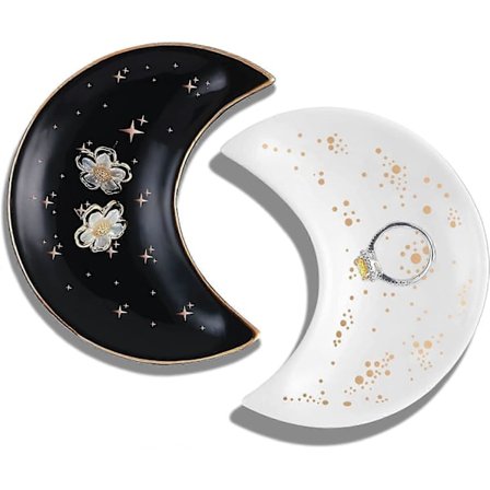 2 STK. Lille Måne Pyntefad Smykkefad Bakke, Dekorativt Keramisk Ringholderfad, Sjove Gaver til Kvinder, Ven