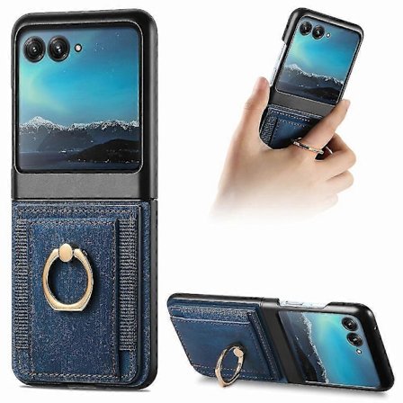 Motorola Razr 50 Ultra -lompakkokotelo, PU-nahkainen iskunkestävä suojakotelo korttipidikkeellä ja metallisella rengaspidikkeellä