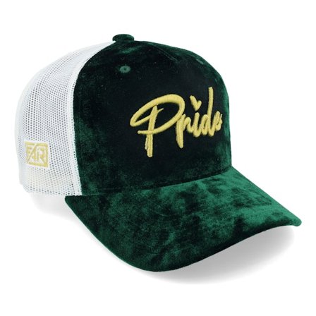 Fair - Grønn trucker Caps - 3d Gold Pride Logo Velvet Green/Ivory Trucker @ Hatstore