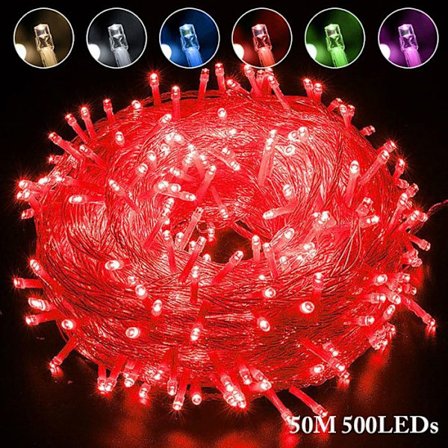 ROSNEK Ulko- ja sisävalosarja 500LED 50M (Punainen) Joulukuusivalo IP44 Vesitiivis, Puutarha Häät Juhlat