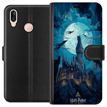 Kompatibelt Plånboksfodral till Huawei Huawei P20 lite Magisk fantasyillustration med slott i månsken och svävande varelser, mörk sagostämning in