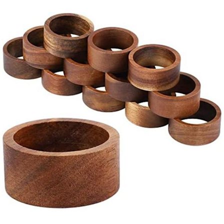 12 stk. Serviettringer i tre, Serviettholdere til spisebord, Dekorative serviettringer til borddekorasjon