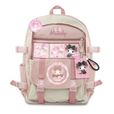Sanrio Taske Studerende Skole Taske Rygsæk Stor Kapacitet Anime Hellokitty Cinnamoroll Kuromi Melody Kawaii Vandtæt - Perfekt my melody5