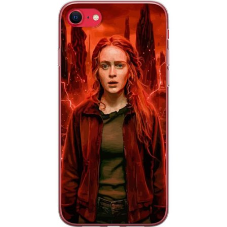 Kompatibelt Mobilskal till Apple Apple iPhone SE (2020) Porträtt av en ung kvinna med rött hår i en apokalyptisk landskap, röda blixtar och mörka