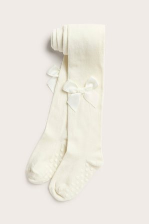Newbie | Strumpbyxor med en satinrosett | Offwhite