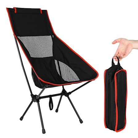 1 stk (rød+svart) bærbar campingstol, ultralett mesh-stol